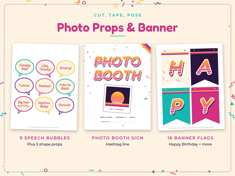 80s Retro Party Kit: props and banner