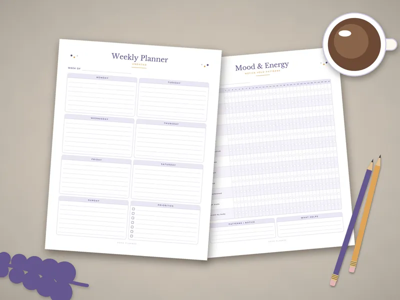 ADHD Planner: printed pages laid flat