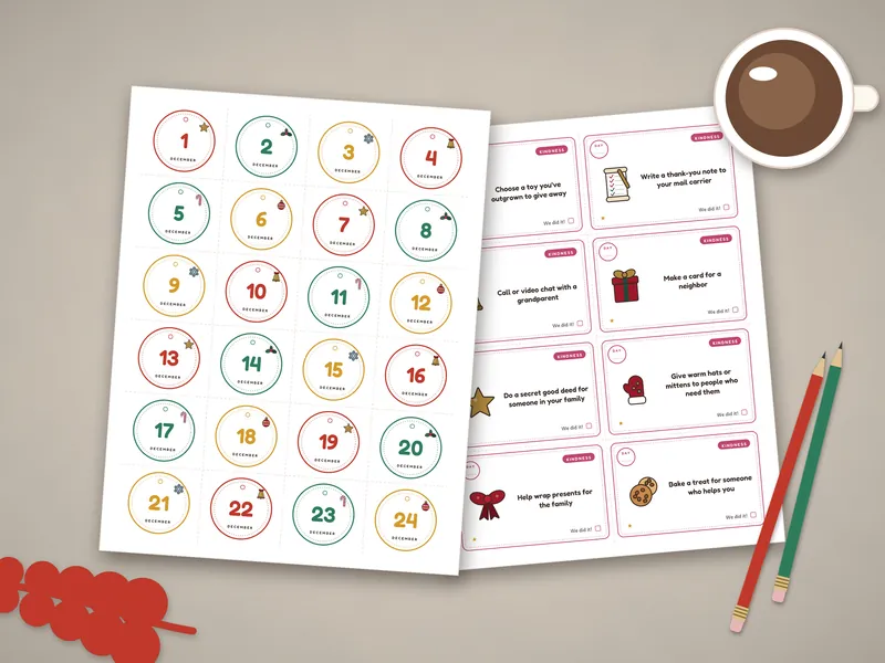 Kids Advent Activity Calendar: printed pages laid flat