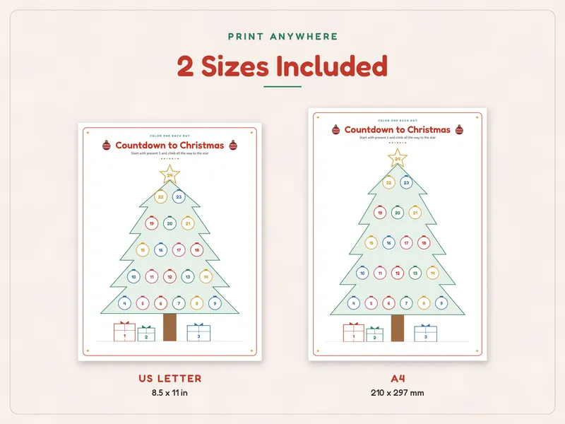 Kids Advent Activity Calendar: paper sizes