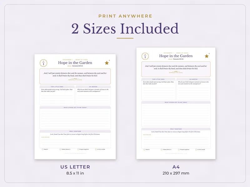 Advent Bible Reading Plan for Families: paper sizes