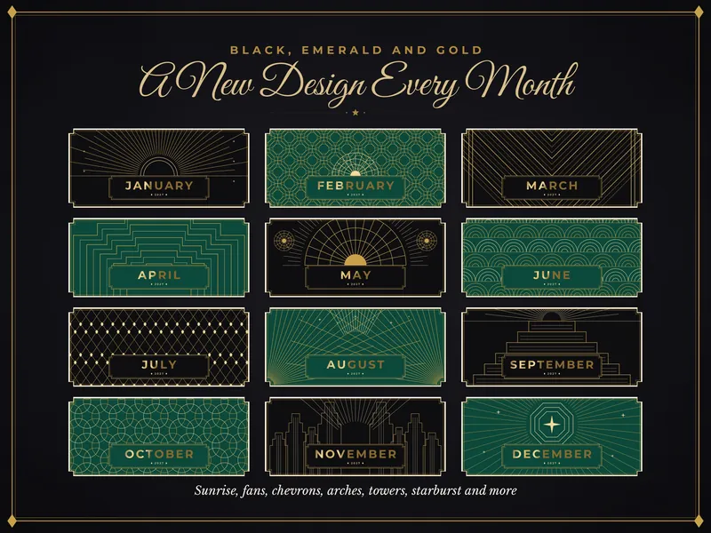 2027 Art Deco Calendar: twelve designs