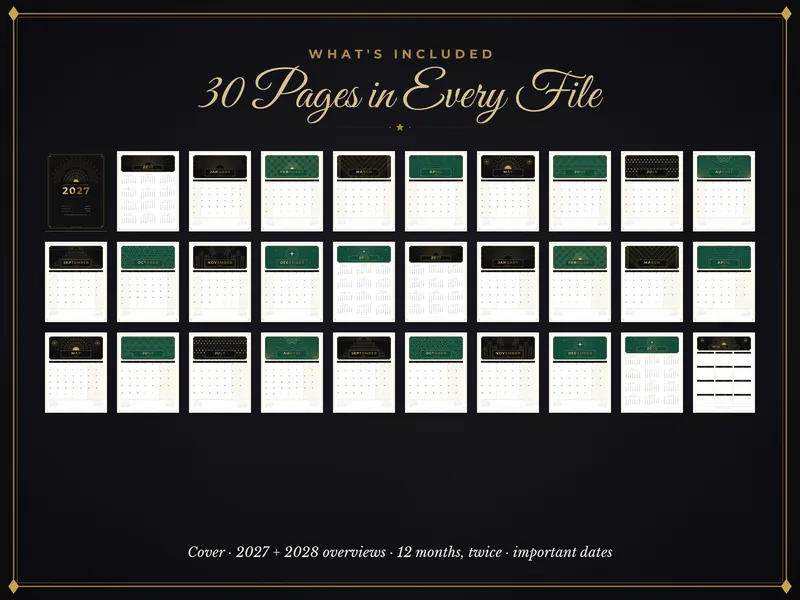 2027 Art Deco Calendar: what's included