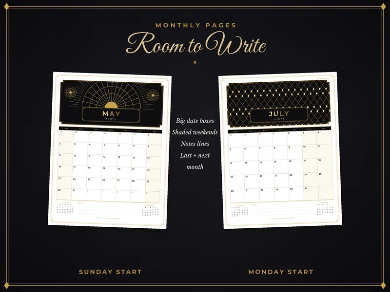 2027 Art Deco Calendar: months