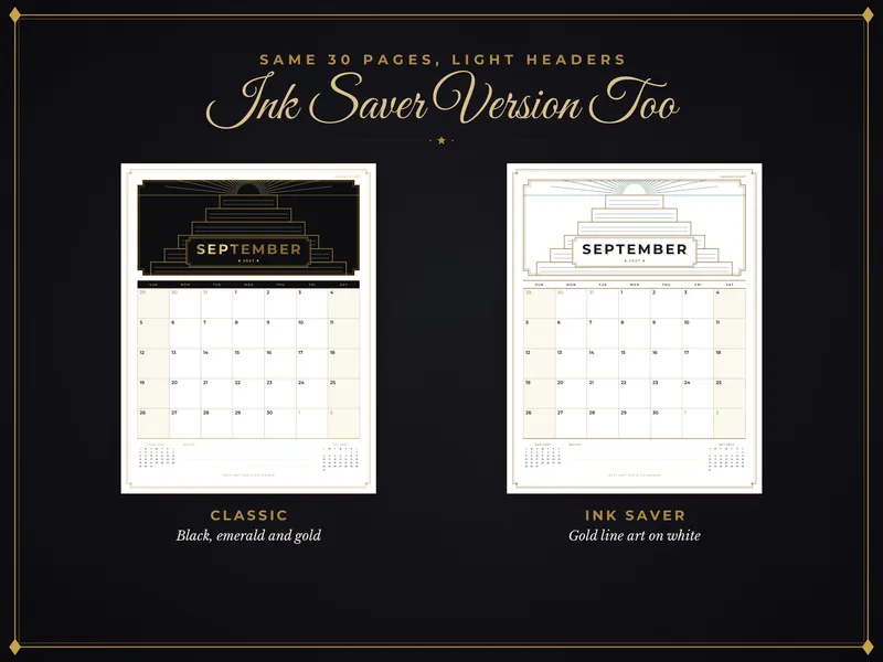 2027 Art Deco Calendar: ink-saver version