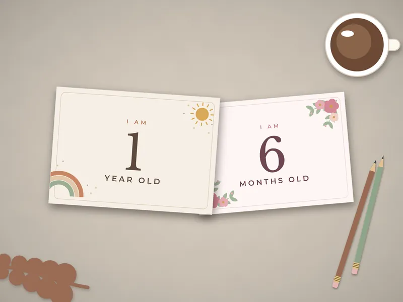Baby Milestone Cards: printed pages laid flat
