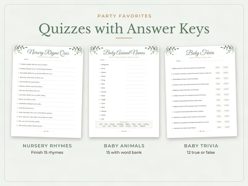 Baby Shower Games Bundle: quiz