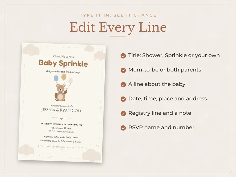 Editable Baby Shower Invitation: edit every line