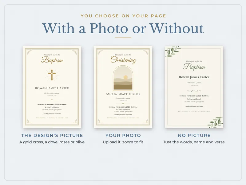 Editable Baptism Invitation: with or without a photo