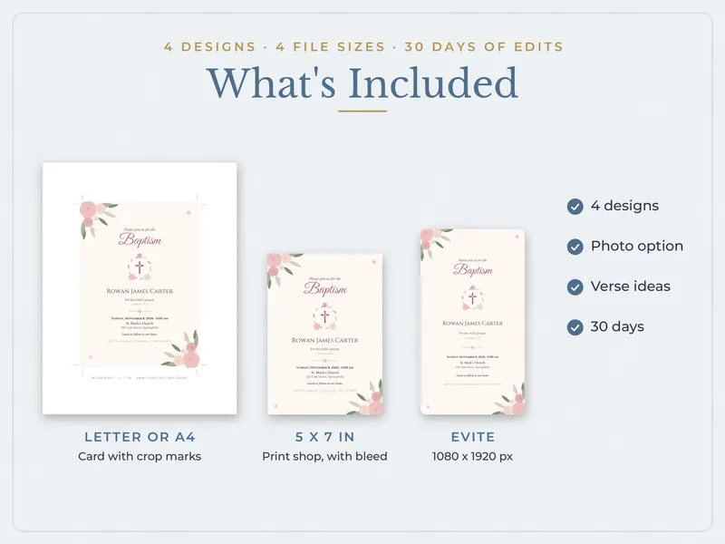 Editable Baptism Invitation: what's included