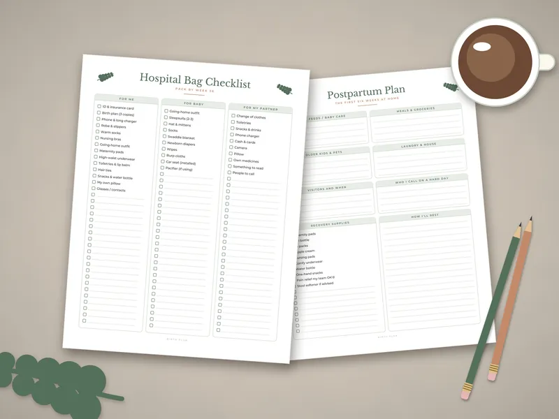 Birth Plan Template: printed pages laid flat