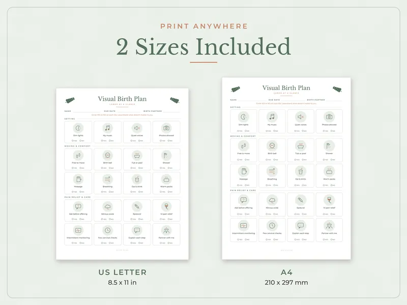 Birth Plan Template: paper sizes