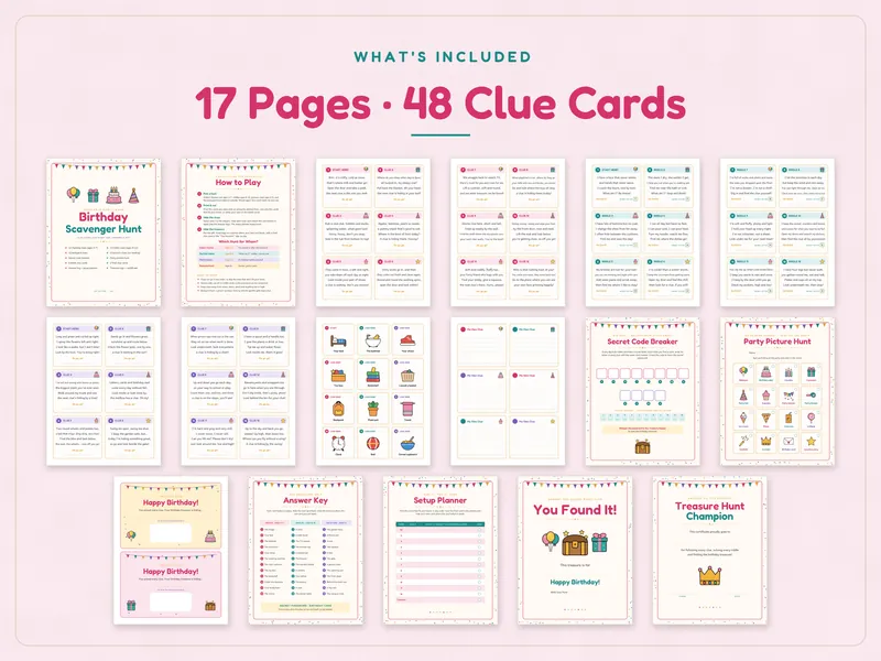 Birthday Scavenger Hunt for Kids: what's included