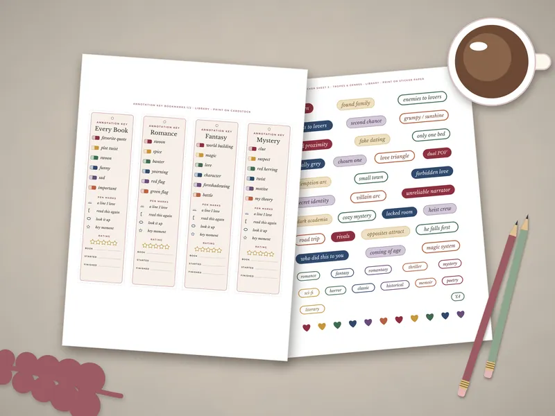 Book Annotation Kit: printed pages laid flat
