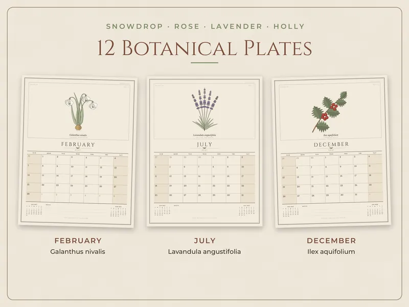 2027 Vintage Botanical Calendar: plates