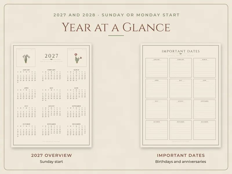 2027 Vintage Botanical Calendar: year