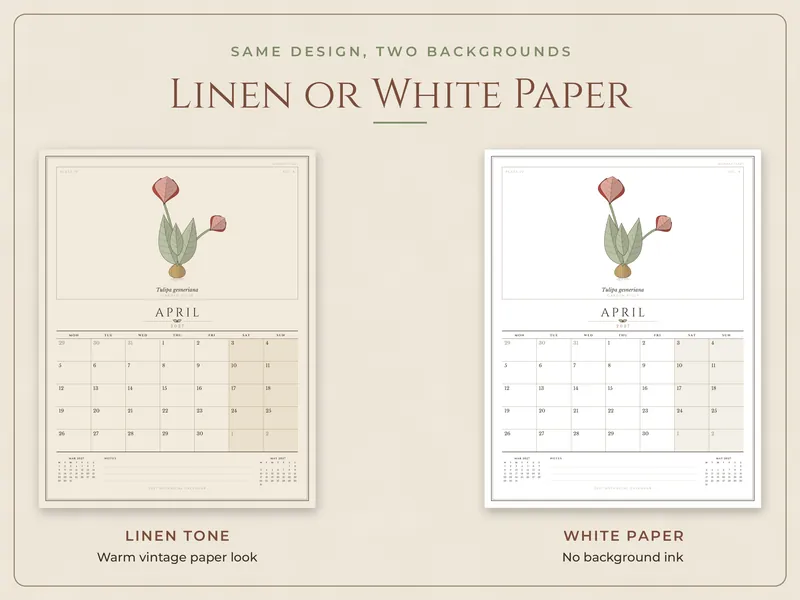 2027 Vintage Botanical Calendar: white paper