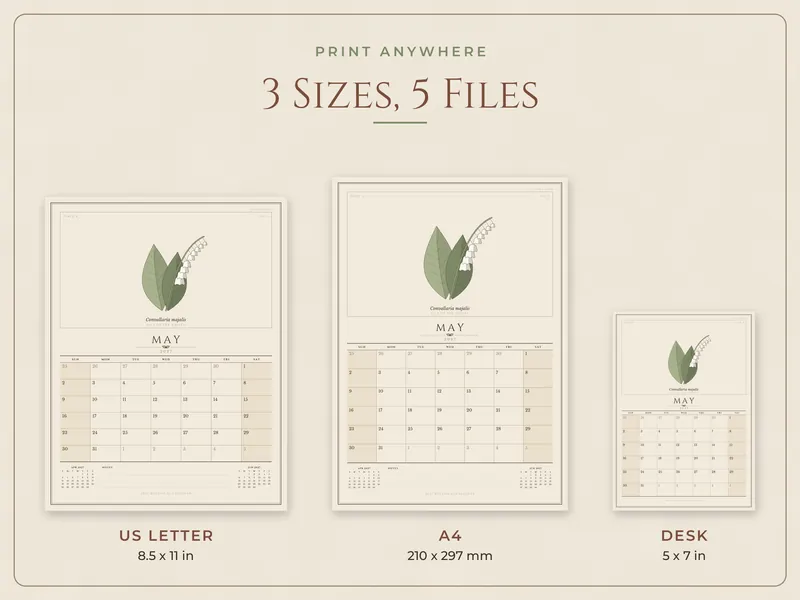 2027 Vintage Botanical Calendar: paper sizes