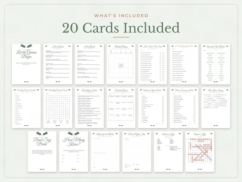 Bridal Shower Games Bundle: what's included