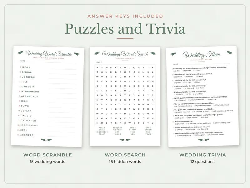 Bridal Shower Games Bundle: puzzles