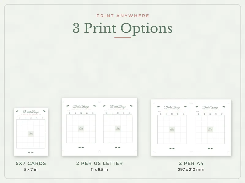 Bridal Shower Games Bundle: paper sizes