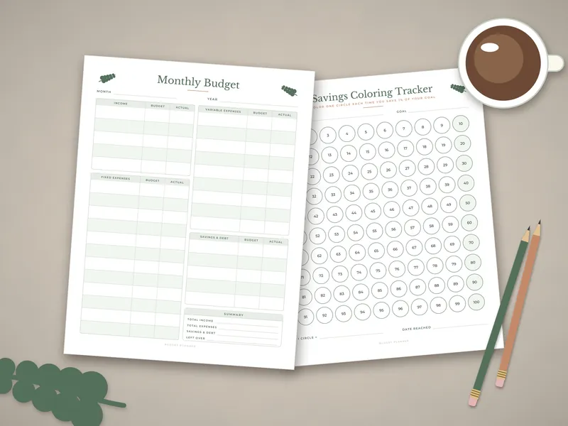 Budget Planner: printed pages laid flat