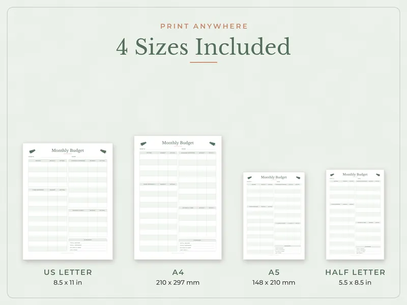 Budget Planner: paper sizes