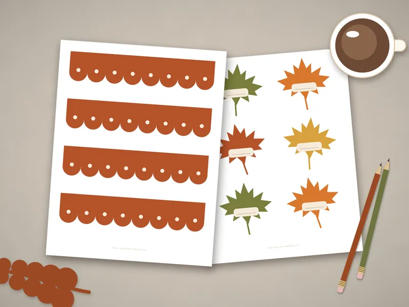 Fall Bulletin Board Kit: printed pages laid flat