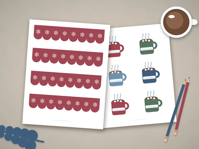 Winter Bulletin Board Kit: printed pages laid flat