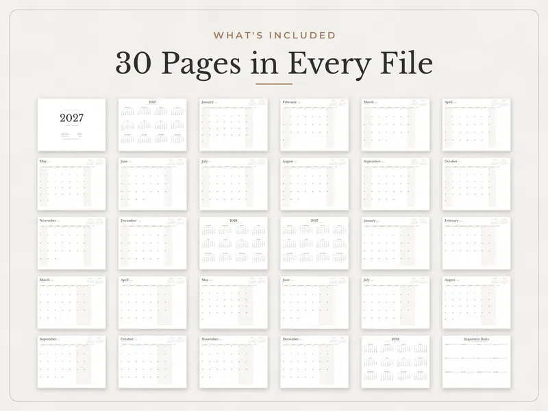 Minimal 2027 Calendar: what's included
