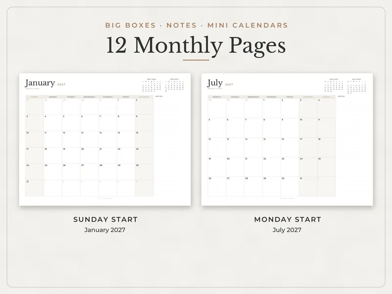 Minimal 2027 Calendar: months