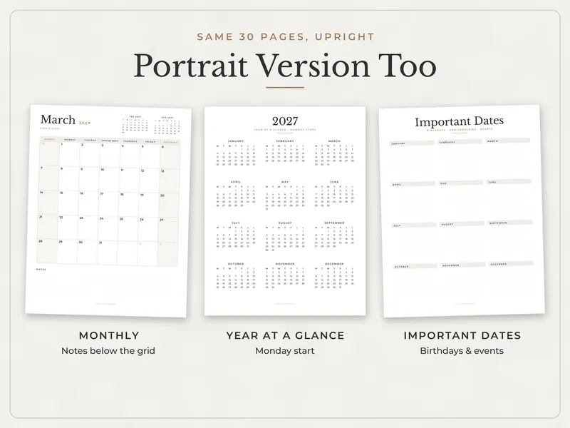 Minimal 2027 Calendar: portrait