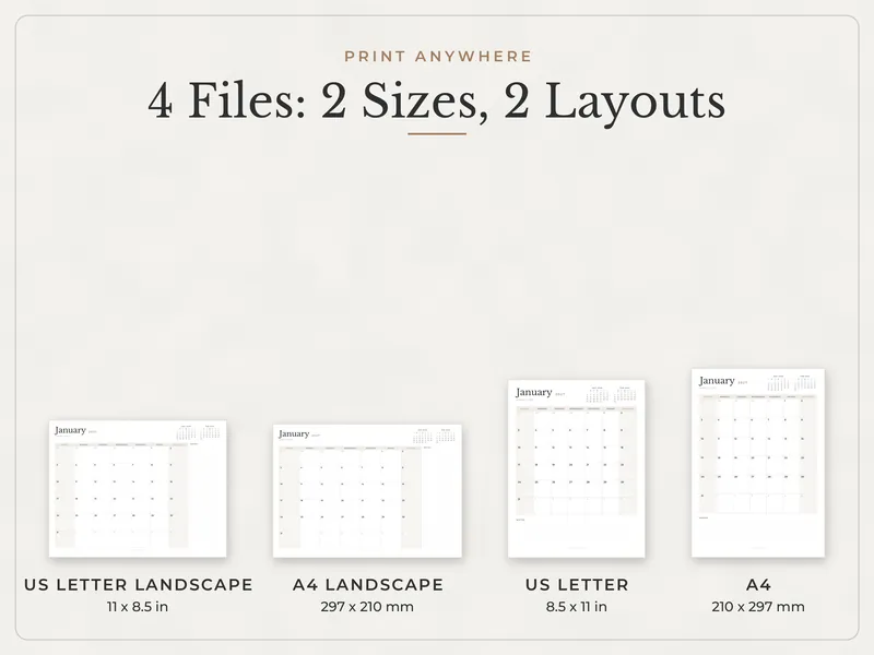 Minimal 2027 Calendar: paper sizes