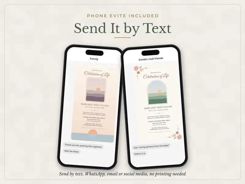Editable Celebration of Life Invitation: send by text