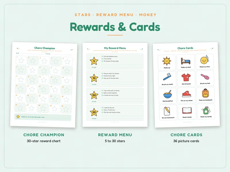 Picture Chore Chart Set for Kids: rewards