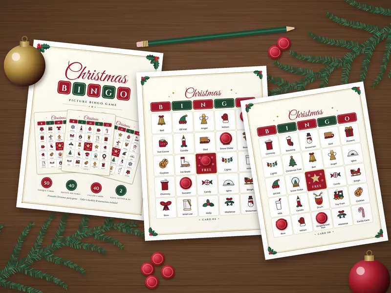 Christmas Picture Bingo: printed pages laid flat
