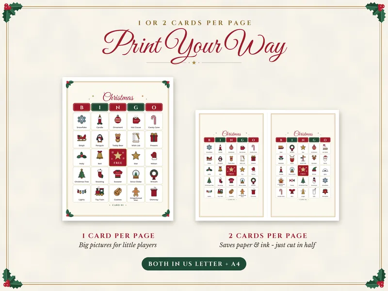 Christmas Picture Bingo: paper sizes