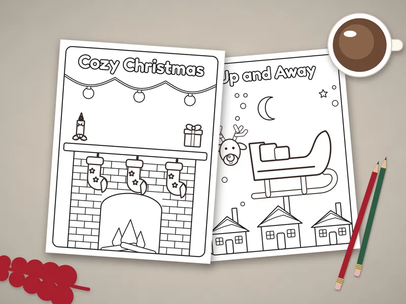 Bold and Easy Christmas Coloring Pages: printed pages laid flat