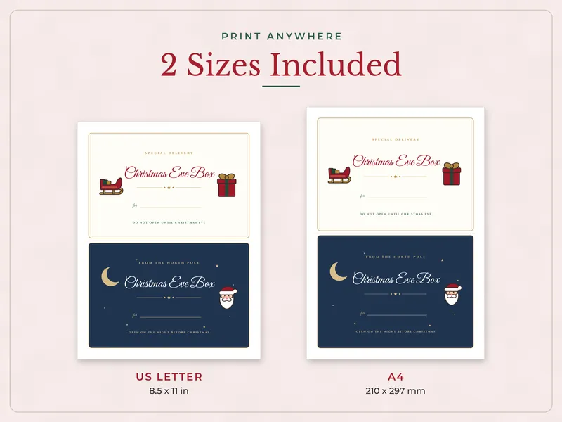Christmas Eve Box Kit: paper sizes