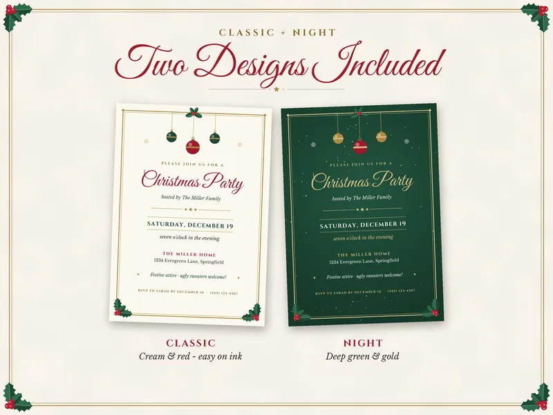 Editable Christmas Party Invitation: two designs