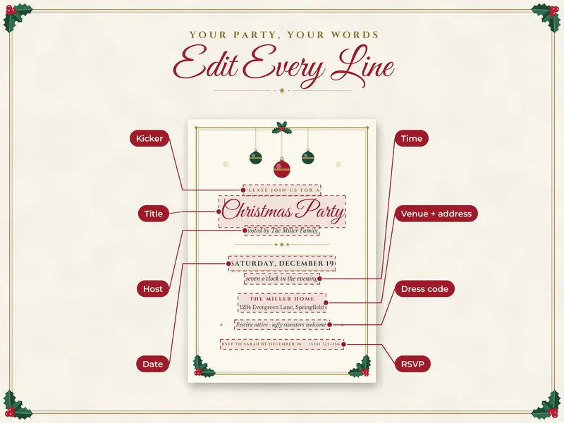 Editable Christmas Party Invitation: edit every line
