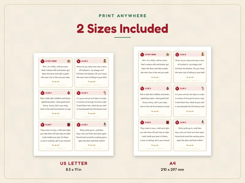 Christmas Scavenger Hunt for Kids: paper sizes