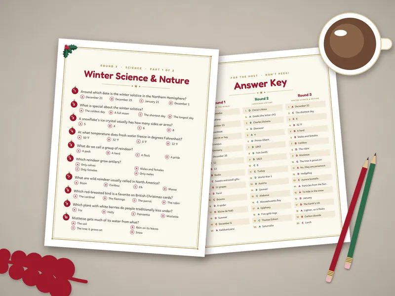 Christmas Trivia Game: printed pages laid flat