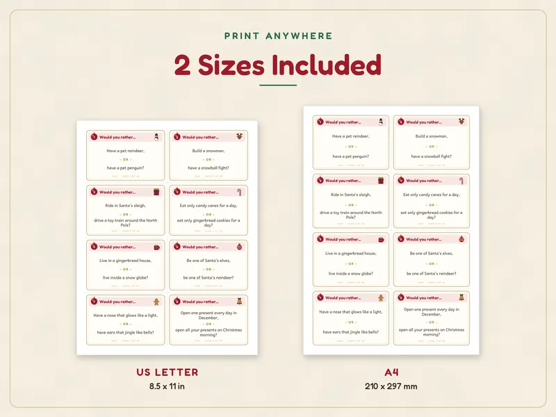 Christmas Would You Rather Game: paper sizes