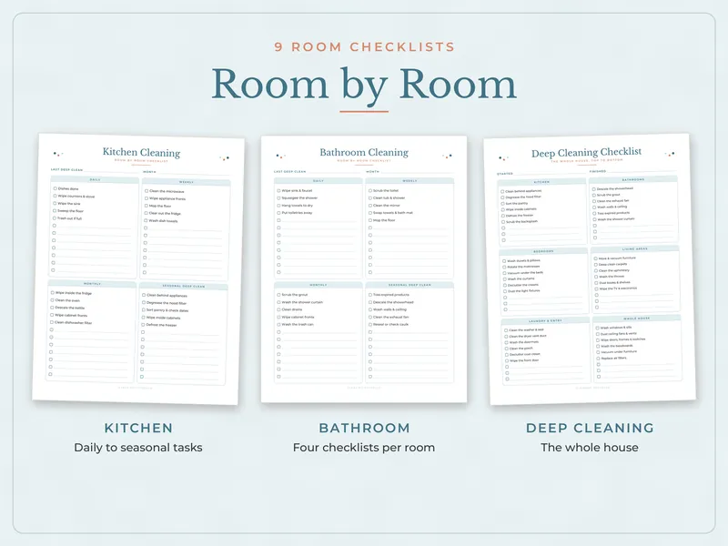 Cleaning Schedule Printable Set: rooms