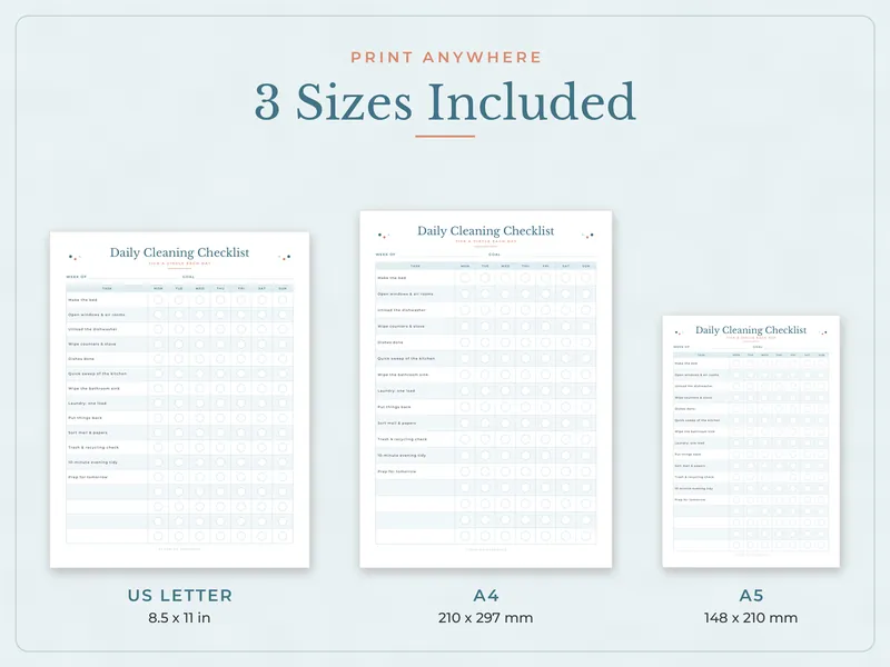 Cleaning Schedule Printable Set: paper sizes