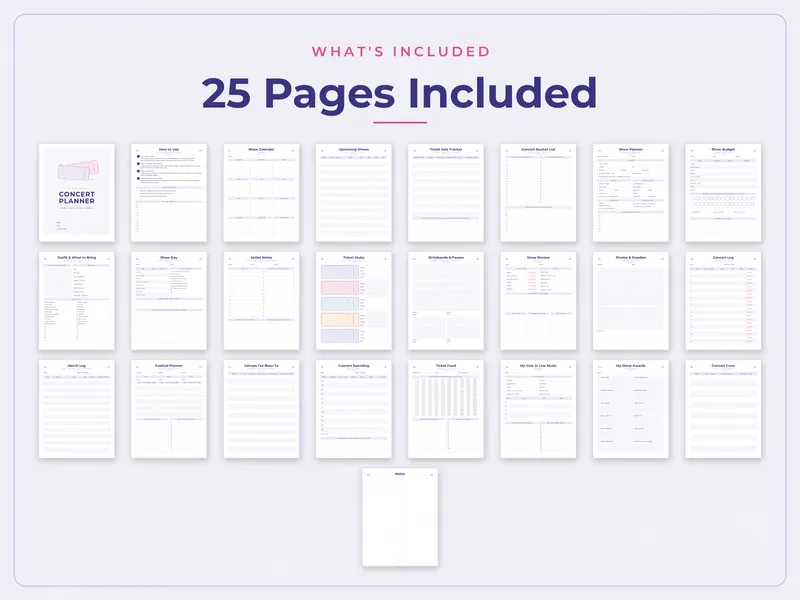Concert Planner and Ticket Log: what's included