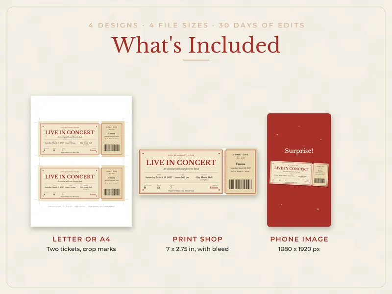 Editable Surprise Gift Ticket: what's included