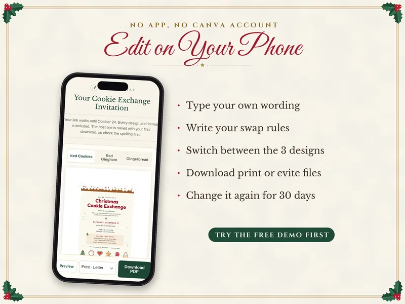 Editable Cookie Exchange Invitation: edit on a phone