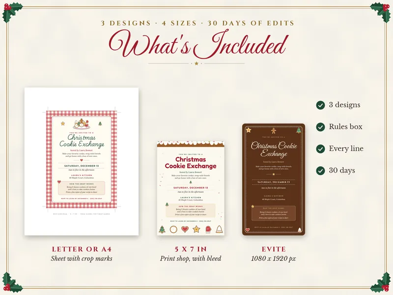 Editable Cookie Exchange Invitation: what's included